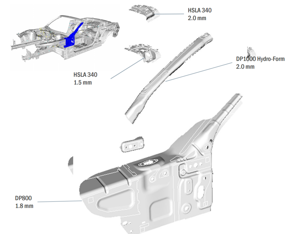 2016-Ford-Mustang-body-structure-steel-A-pillar