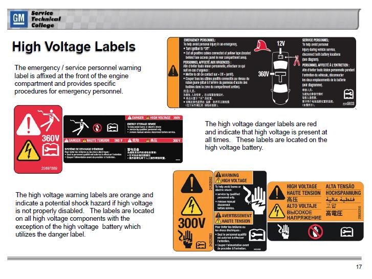 2011 Chevrolet Volt High Voltage Labels First Responder