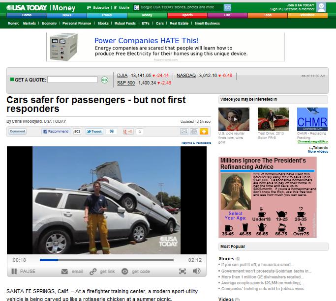 Cars safer for passengers - but not first responders 
