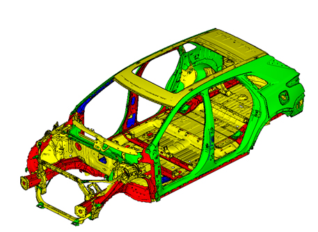 The 2017 Cadillac XT5 crossover has earned a 2016 Top Safety Pick+ rating from the IIHS. Shown here is the mixed-metal body structure of the XT5; engineering safety into the vehicle was a top priority during the XT5’s development.